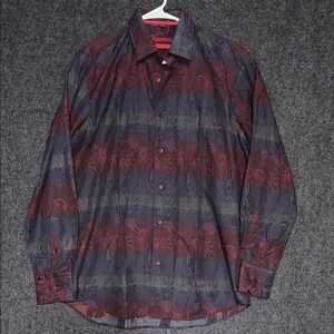 Men's Stylish Burgundy and Black Patterned Shirt